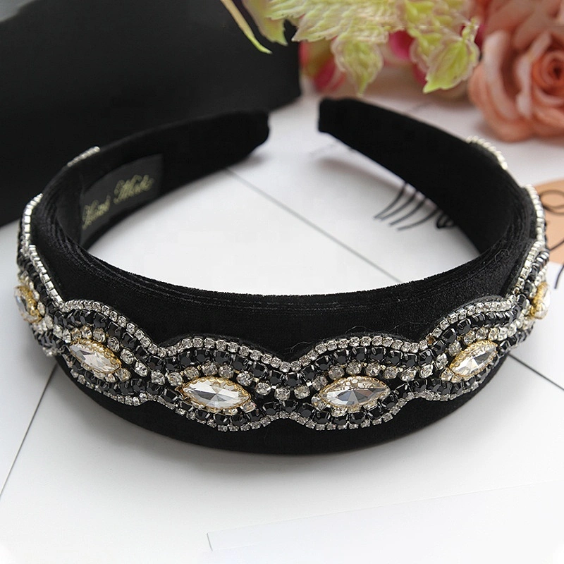 Customize Rhinestone Wholesale black velvet PADDED CANDY JEWELED Headband Hairbands hair band headband