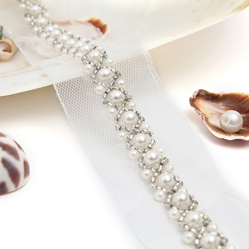 kavatar  wholesale new Handmade Bead lace Embroidered Tulle Trim wedding with Accessories Beads Crystals & Rhinestones
