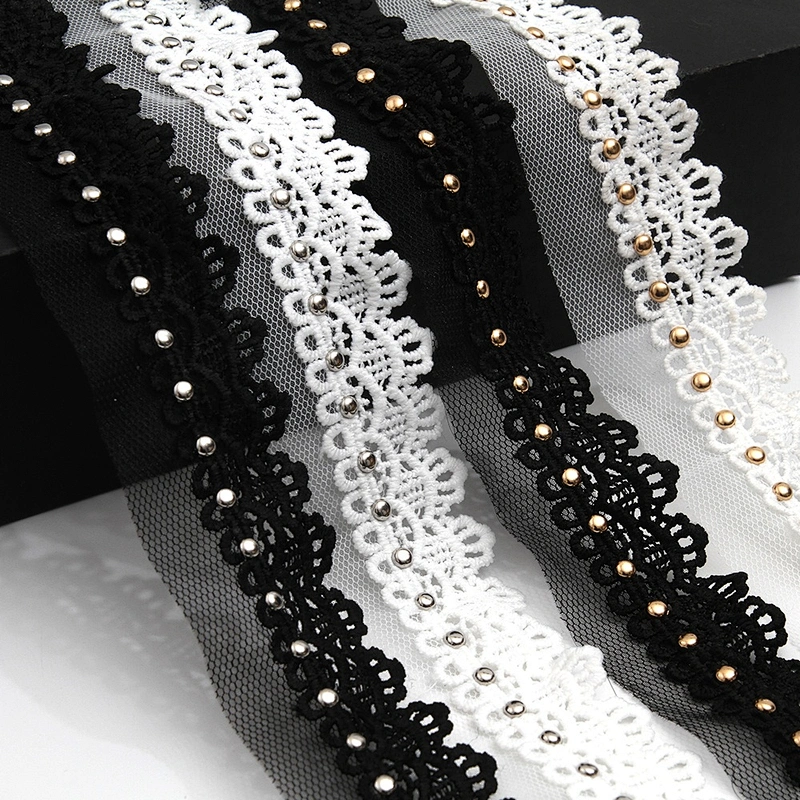 Wholesale 3.5cm Size Studs trim ribbon diy handmade costume dress sewing bead lace trim Design Rivets Trims