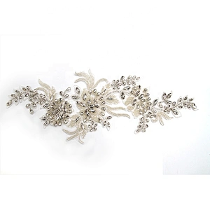 Christmas Cherry Flower Decorative Sew on Rhinestone Beaded Patches Wholesale patches for clothing
