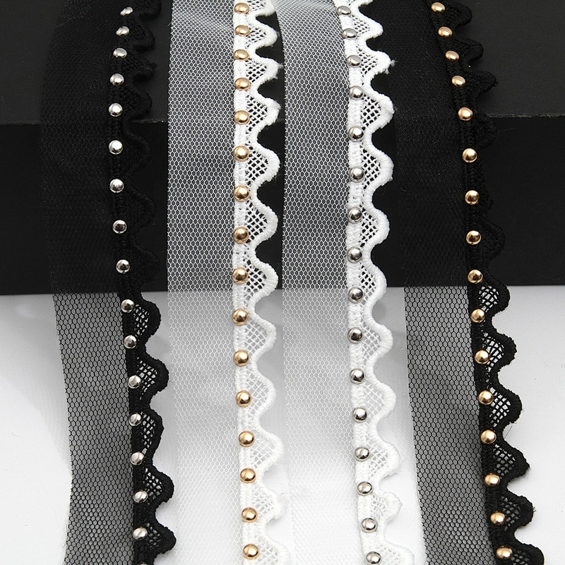 Wholesale 3.7cm Size Studs trim ribbon diy handmade costume dress sewing bead lace trim Design Rivets Trims