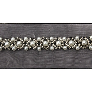 kavatar  wholesale new Handmade Bead lace Embroidered Tulle Trim wedding with Accessories Beads Crystals & Rhinestones