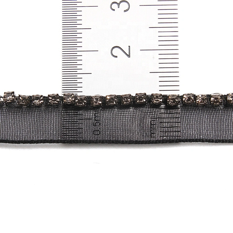 Wholesale Chain lace trim rhinestone 1 cm Sew-On lace trim Polyester net mesh Lace trimmings for clothes  Accessories
