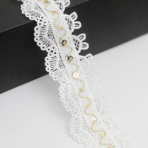 Wholesale sequins Lace Trim Water soluble lace white bridal lace trim Embroidery Sequin Tape For Dress cheap