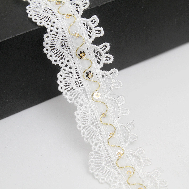 Wholesale sequins Lace Trim Water soluble lace white bridal lace trim Embroidery Sequin Tape For Dress cheap