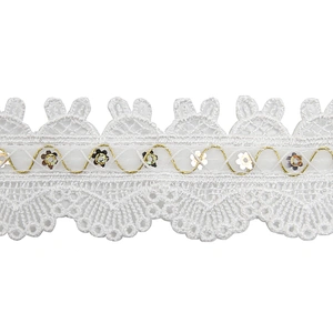 Wholesale sequins Lace Trim Water soluble lace white bridal lace trim Embroidery Sequin Tape For Dress cheap