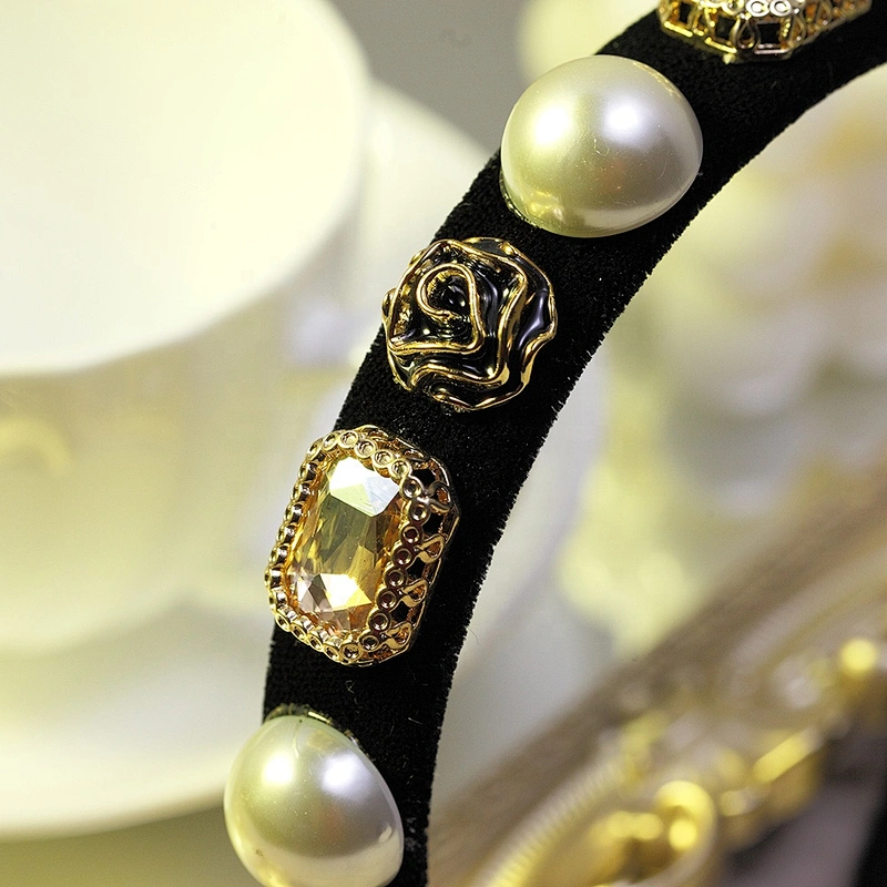 American style pearl print, web celebrity street party fashion hair band headbands with buttons hair accessories