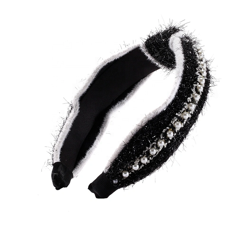 wholesale custom black and white hair accessories fashion headband girl party bead hairband headband manufacturer