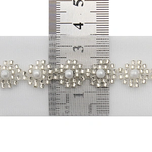 Wholesale Embroidery beaded lace trim 3.5 cm Mesh fabric lace trims beautiful White Accessories for dress 3D wedding Designer