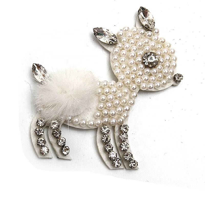 Christmas Cherry Flower Decorative Sew on Rhinestone Beaded Patches Wholesale patches for clothing
