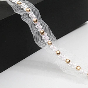 Wholesale 2.5cm Size Studs trim ribbon diy handmade costume dress sewing bead lace trim Design Rivets Sequins Trims