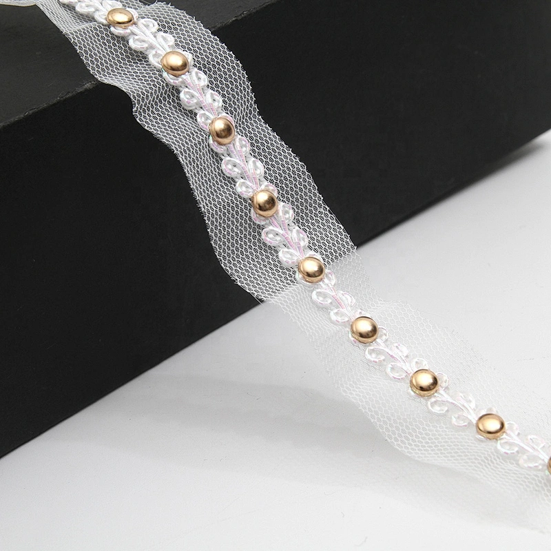 Wholesale 2.5cm Size Studs trim ribbon diy handmade costume dress sewing bead lace trim Design Rivets Sequins Trims
