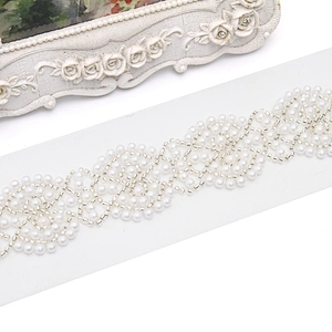 Wholesale Embroidery beaded lace trim 6.2 cm Mesh fabric lace trims beautiful White Accessories for dress 3D wedding Designer