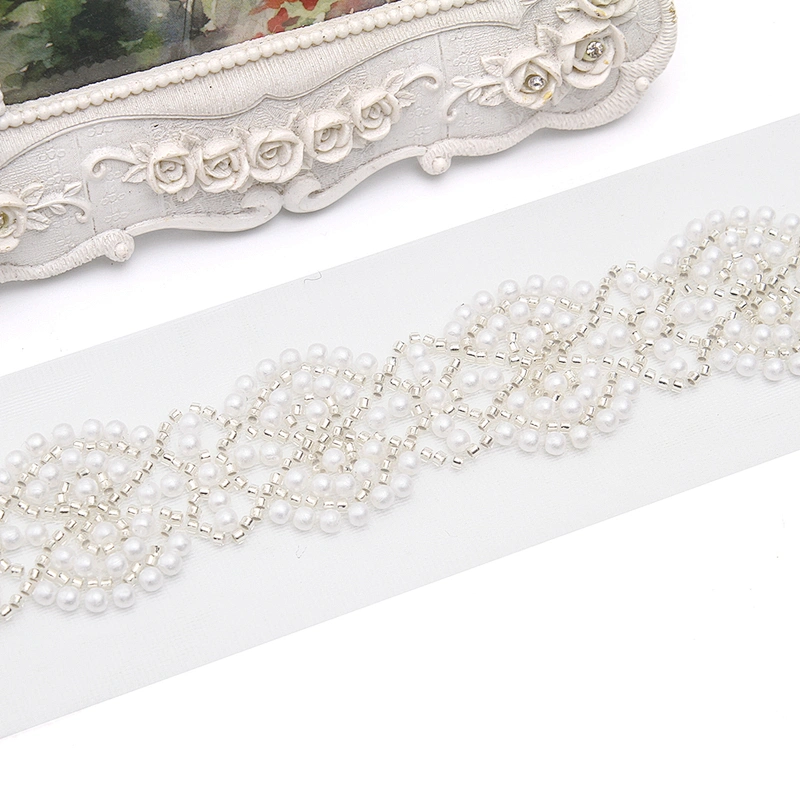 Wholesale Embroidery beaded lace trim 6.2 cm Mesh fabric lace trims beautiful White Accessories for dress 3D wedding Designer
