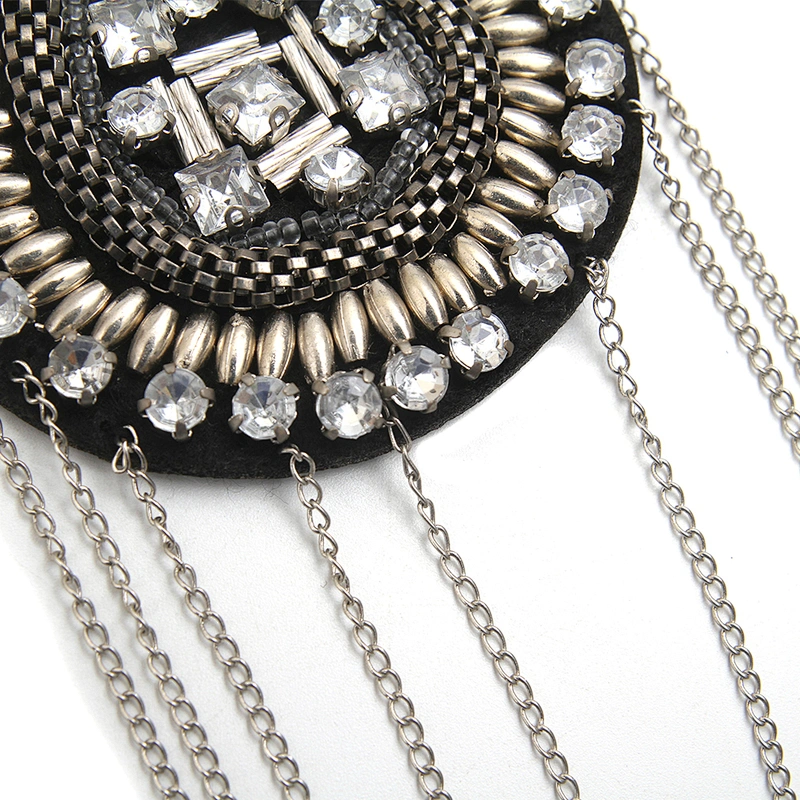 wholesale  designer badges cloth stickers Sew on for clothing accessories decoration 3D patch  rhinestone Metal Chain Tassel