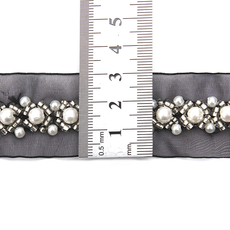 Hand Embroidered kavatar Tulle Trim with Accessories Beads Crystals & Rhinestones