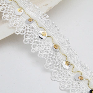 Wholesale sequins Lace Trim Water soluble lace white bridal lace trim Embroidery Sequin Tape For Dress cheap