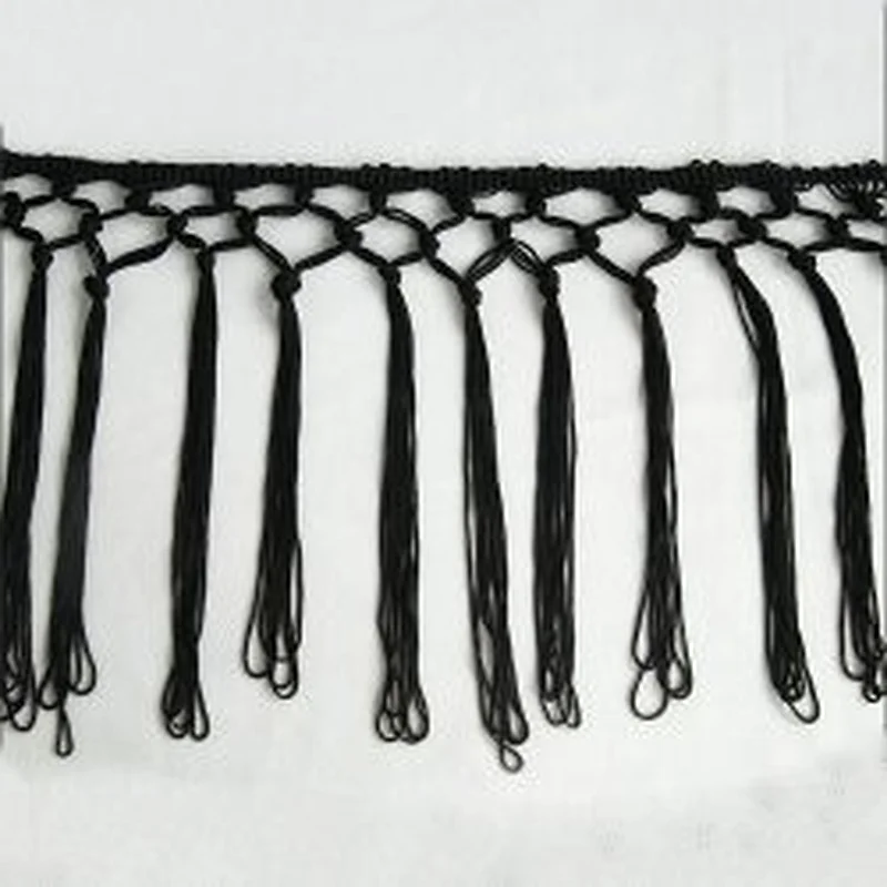 Kavatar Fashion Long Black Tassels Fringes Trim For Garment Decoration