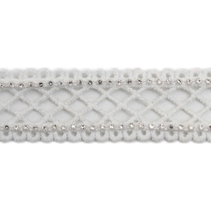 Wholesale Chain lace trim rhinestone 2.4 cm Sew-On lace trim Polyester net mesh Lace trimmings wedding for clothes  Accessories