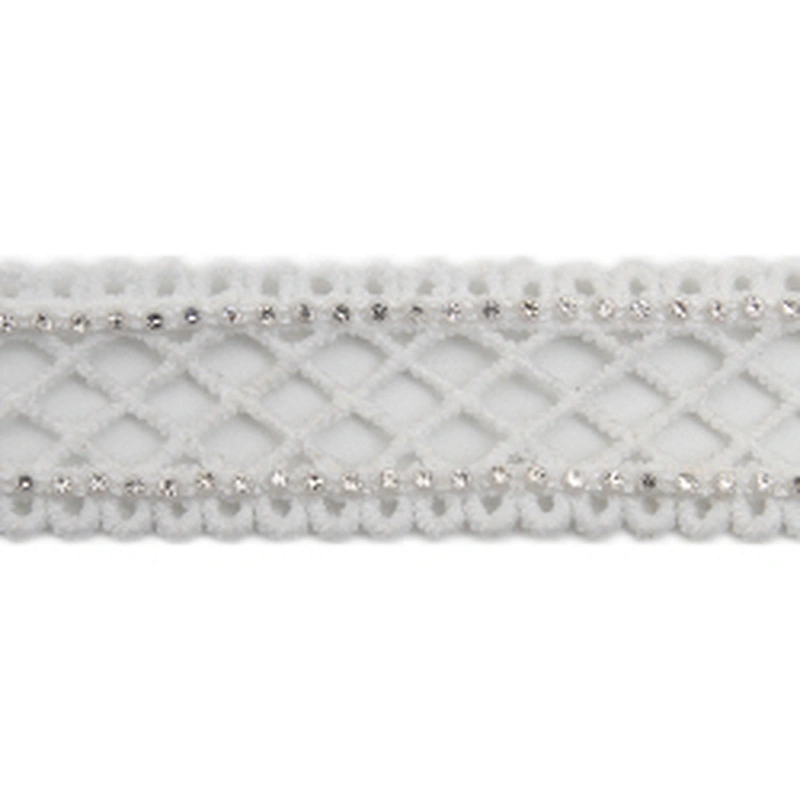 Wholesale Chain lace trim rhinestone 2.4 cm Sew-On lace trim Polyester net mesh Lace trimmings wedding for clothes  Accessories