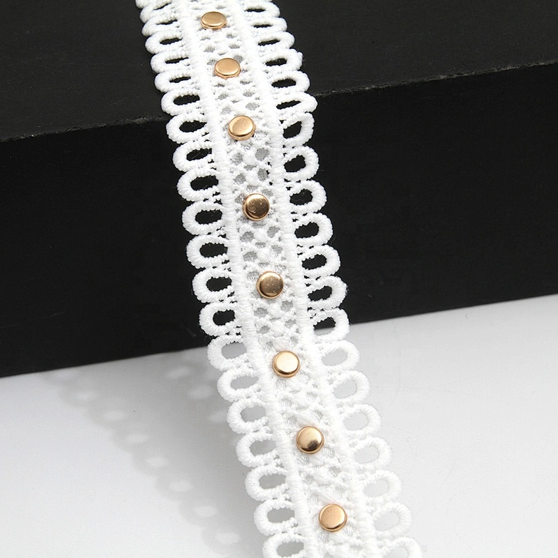 Wholesale 2.7cm Studs trim ribbon diy handmade costume dress sewing bead lace trim Design Rivets Trims