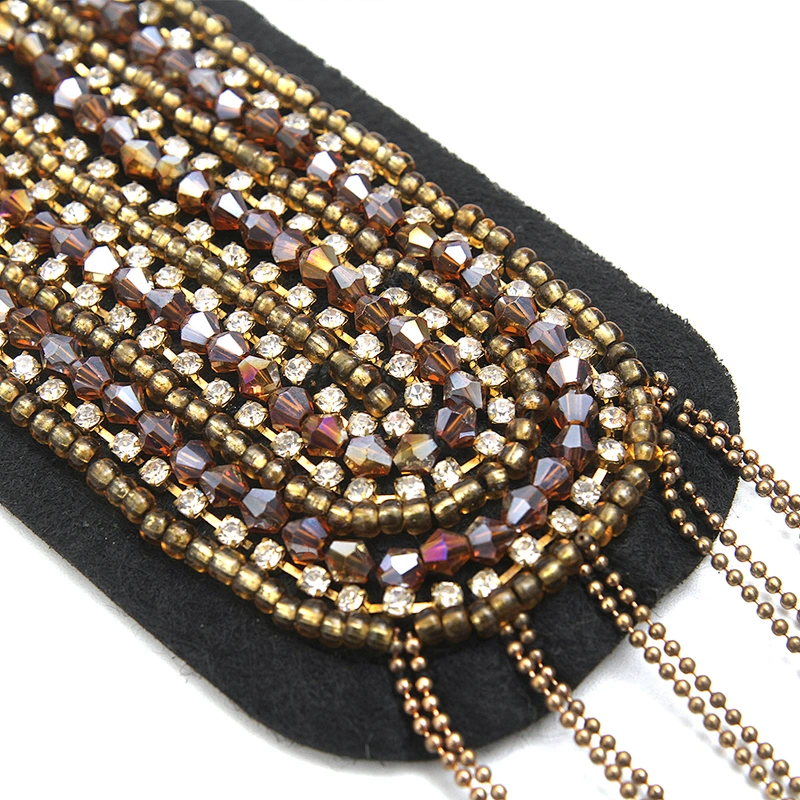 wholesale  designer badges cloth stickers Sew on for clothing accessories decoration 3D patch  rhinestone Metal Chain Tassel
