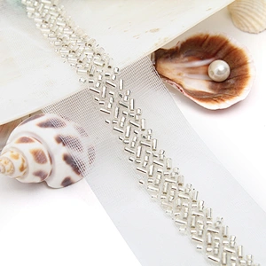 wholesale Embroidery beaded lace trim 3.9 cm Mesh fabric lace trims beautiful Accessories for dress 3D wedding Designer