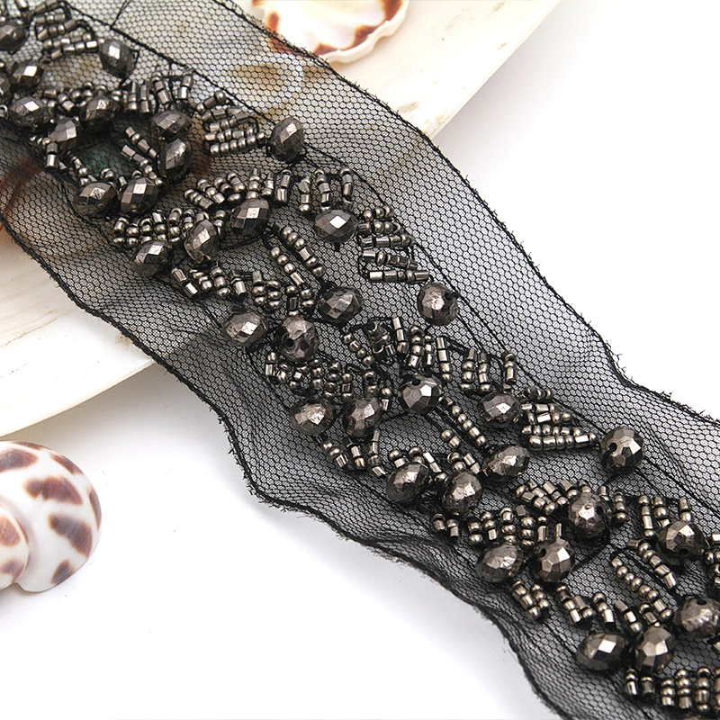 kavatar  wholesale new Handmade Bead lace Embroidered Tulle Trim wedding with Accessories Beads Crystals & Rhinestones