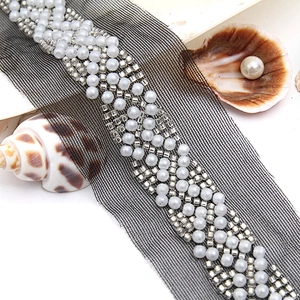 Wholesale Embroidery beaded lace trim 5 cm Mesh fabric lace trims beautiful Accessories for dress 3D wedding Designer
