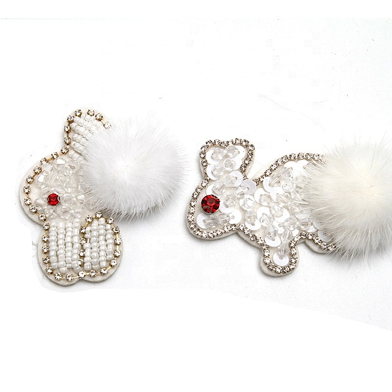 Christmas Cherry Flower Decorative Sew on Rhinestone Beaded Patches Wholesale patches for clothing