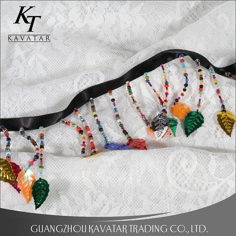 Popular Colorful Beaded Fringe Trim Plastic Leaf For Decorative Garment