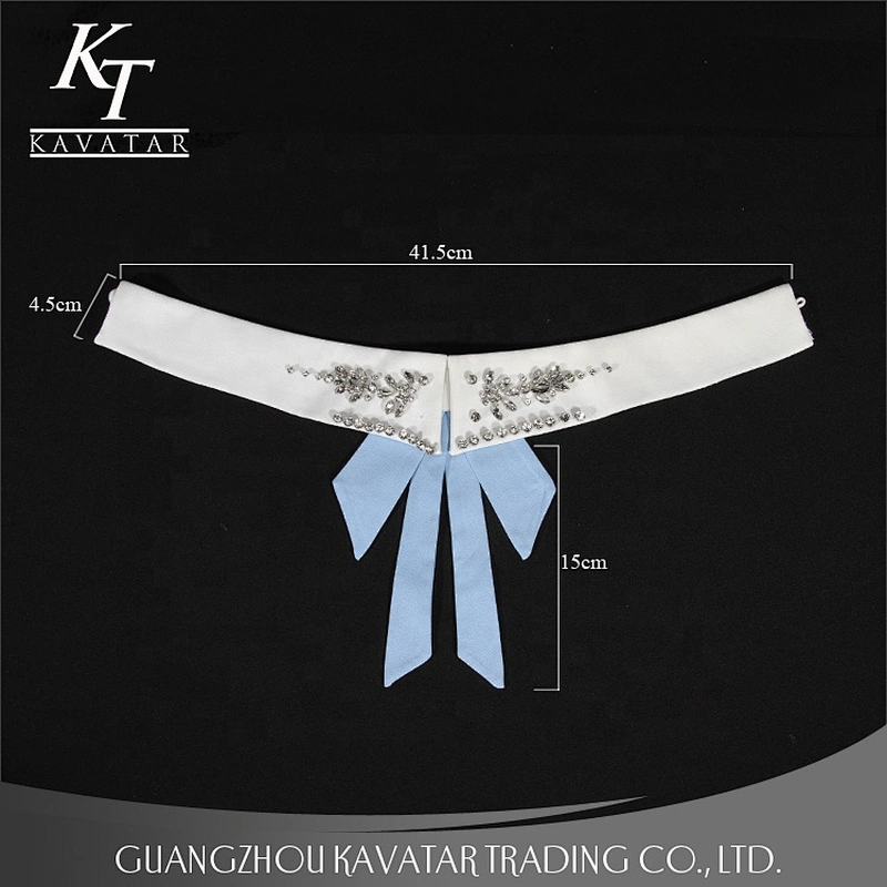 Kavatar Fashion White Detachable Collar With Crystal Rhinestone