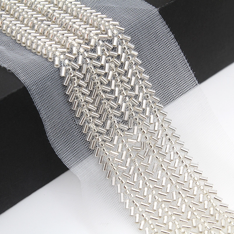 Wholesale Embroidery beaded lace trim 7.8 cm Mesh fabric lace trims beautiful Accessories for dress 3D wedding Designer
