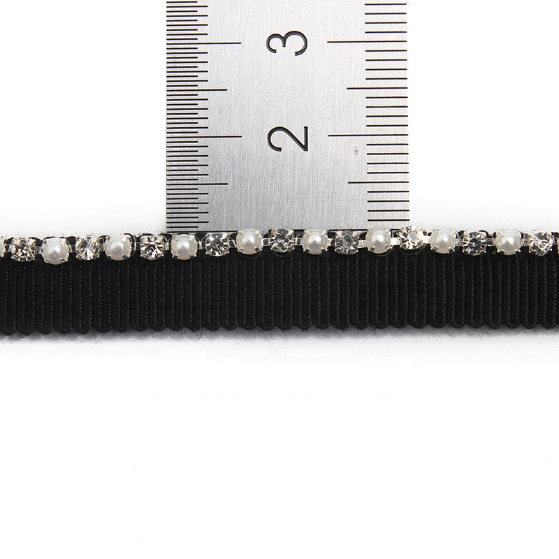 Wholesale Chain lace trim Rhinestone 1.1 cm Sew-On  elastic lace trim Woven tape pearl lace Accessories trimmings for dresses