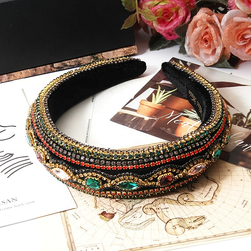 Manufacturer of direct colored beads with multi - colored gemstone hand sewn stylish temperament latest style hair hoops baroque