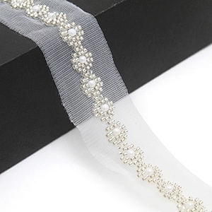 Wholesale Embroidery beaded lace trim 3.5 cm Mesh fabric lace trims beautiful White Accessories for dress 3D wedding Designer