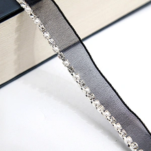 Wholesale Chain lace trim pearl rhinestone 1.1 cm Sew-On lace trim Polyester net mesh Lace trimmings for clothes  Accessories