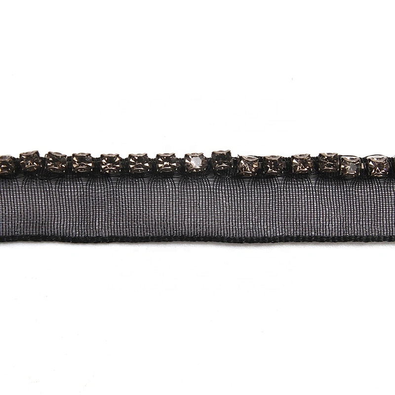 Wholesale Chain lace trim rhinestone 1 cm Sew-On lace trim Polyester net mesh Lace trimmings for clothes  Accessories
