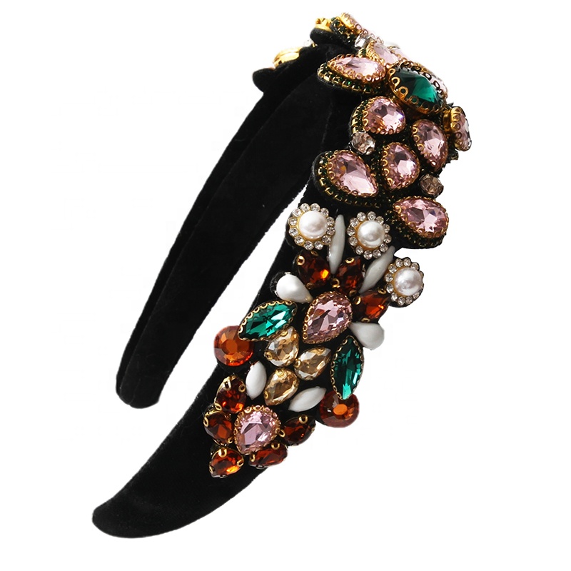 Manufacturer of direct colored beads with pink jewel stone hoops with hand sewn fashionable ethos the latest style hair hoops baroque