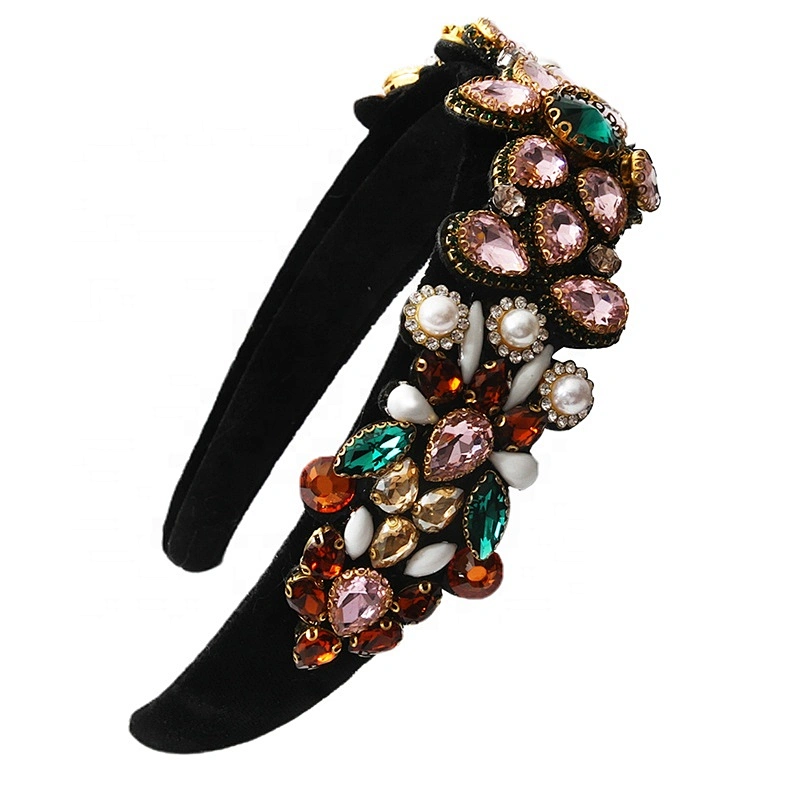 Manufacturer of direct colored beads with pink jewel stone hoops with hand sewn fashionable ethos the latest style hair hoops baroque