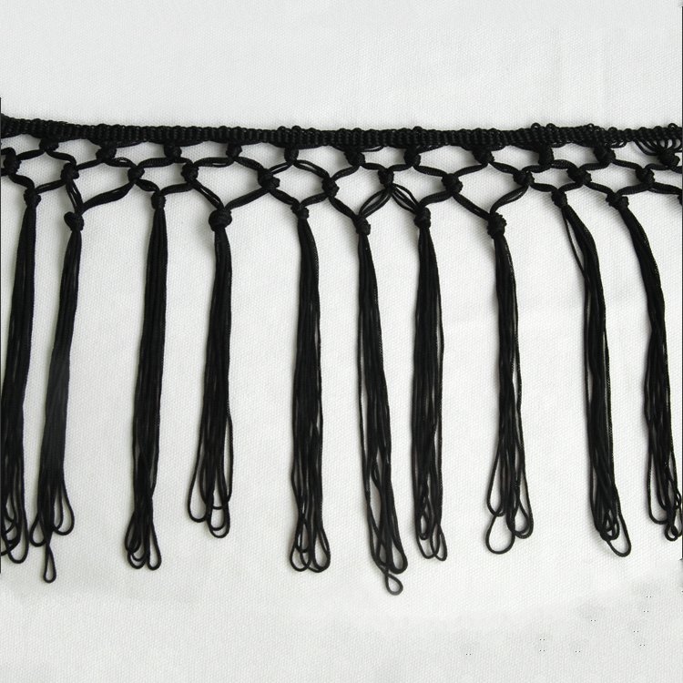Kavatar Fashion Long Black Tassels Fringes Trim For Garment Decoration