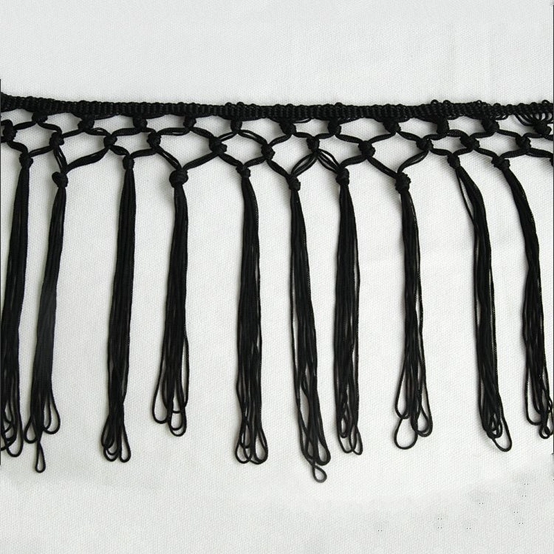 Kavatar Fashion Long Black Tassels Fringes Trim For Garment Decoration