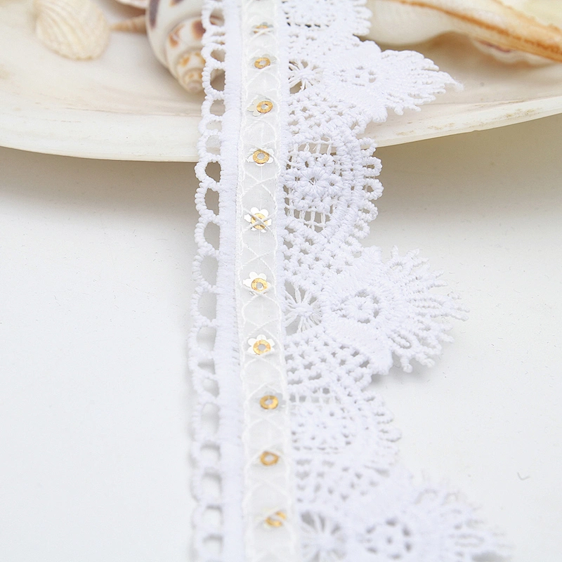 Wholesale sequins Lace Trim Water soluble lace white bridal lace trim Embroidery Sequin Tape For Dress cheap