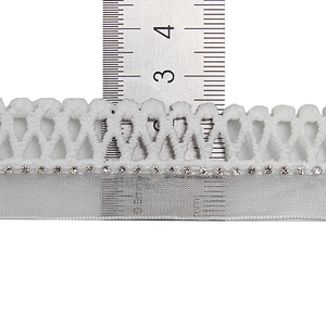 Wholesale Chain lace trim rhinestone 2.4 cm Sew-On lace trim Polyester net mesh Lace trimmings wedding for clothes  Accessories
