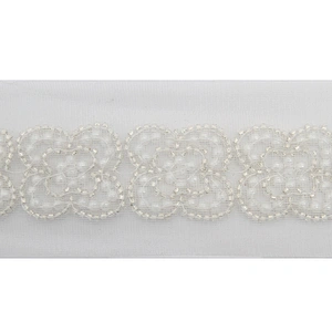 Wholesale Embroidery beaded lace trim 5.8 cm Mesh fabric lace trims beautiful White Accessories for dress 3D wedding Designer