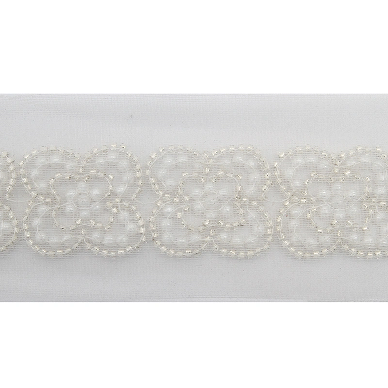 Wholesale Embroidery beaded lace trim 5.8 cm Mesh fabric lace trims beautiful White Accessories for dress 3D wedding Designer
