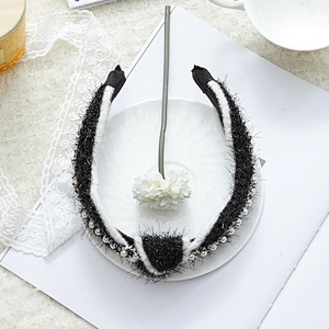 wholesale custom black and white hair accessories fashion headband girl party bead hairband headband manufacturer