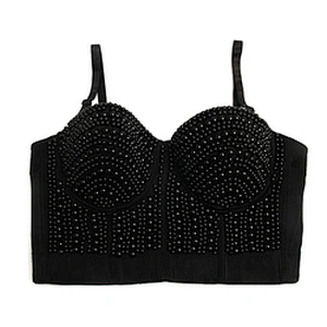 High corset crop top sexy black women's handmade rhinestone diamond sexy underwear fashion sexy underwear