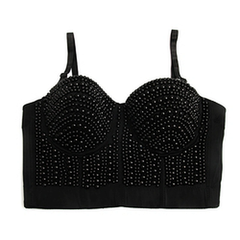 High corset crop top sexy black women's handmade rhinestone diamond sexy underwear fashion sexy underwear