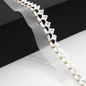 Wholesale 3cm Size Studs trim ribbon diy handmade costume dress sewing bead lace trim Design Rivets Trims